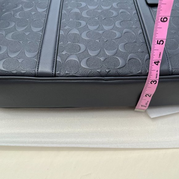 Coach NWT Logo Leather Midnight Navy SLIM Brief Case with Crossbody Strap - Picture 8 of 11